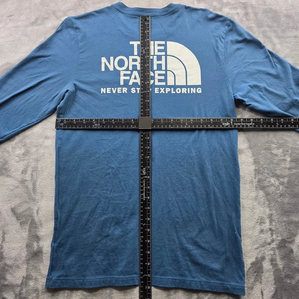 The North Face Shirt Mens Small Blue Long Sleeve Cotton Graphic Logo Tee Outdoor